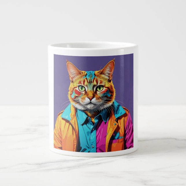 Caneca De Café Grande Gato de na moda em Retro (Frente)