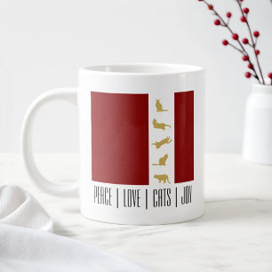 Caneca De Café Grande Gato de Natal Dourado e Vermelho Branco Moderno