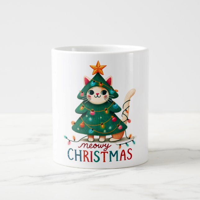 Caneca De Café Grande Gato de Natal Engraçado (Frente)
