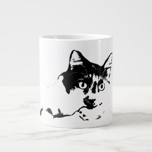 Caneca De Café Grande Gato De Retrato De Fecho Negrito