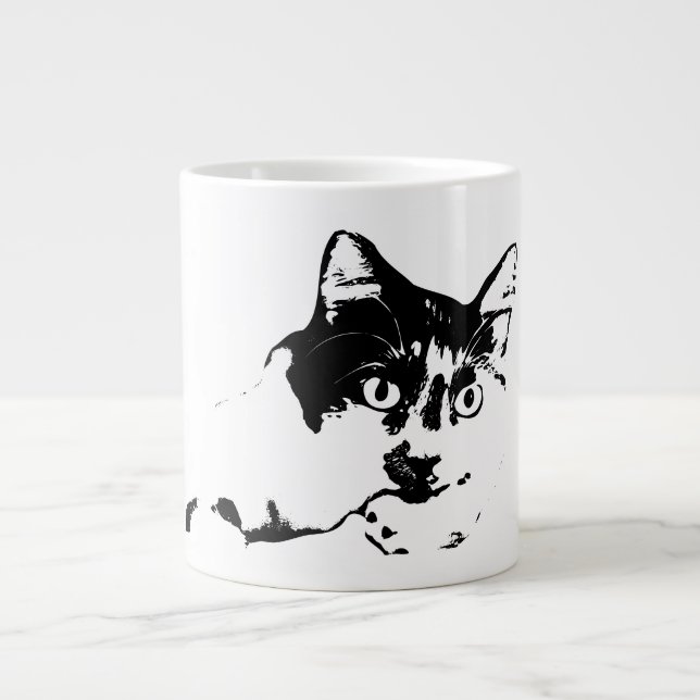 Caneca De Café Grande Gato De Retrato De Fecho Negrito (Frente)