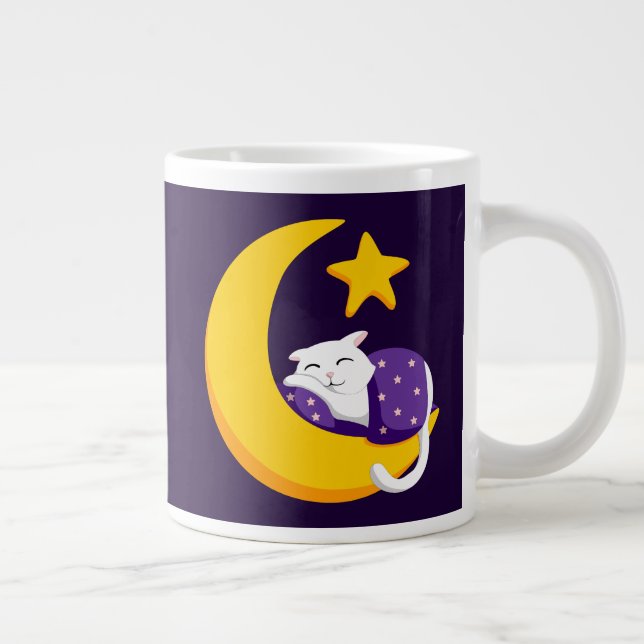 Caneca De Café Grande Gato Dormindo no Crescent Moon Star Ramadan (Direita)