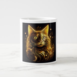 Caneca De Café Grande Gato Dourado Neon Fantasia