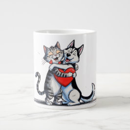 Caneca De Café Grande Gato e cão apaixonados