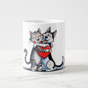 Caneca De Café Grande Gato e cão apaixonados
