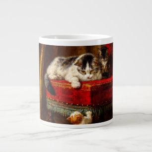 Caneca De Café Grande Gato e Gatinhos Brincando com Cadeira