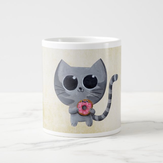 Caneca De Café Grande Gato e Rosquinha de Cinzas (Frente)