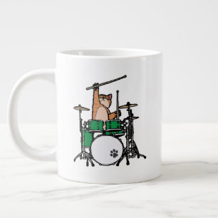 Caneca De Café Grande Gato Engraçado Jogando Tambores, Baterista De Gat