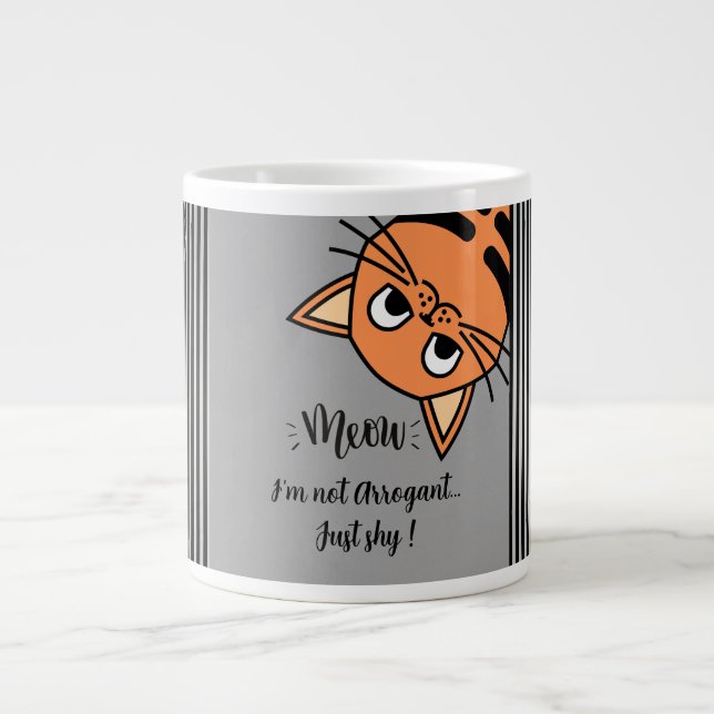 Caneca De Café Grande Gato engraçado, não sou arrogante, só tímido (Frente)