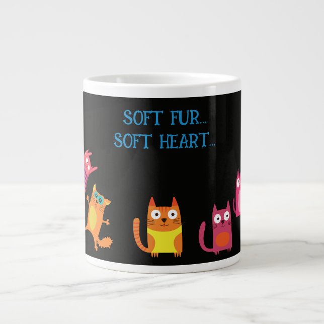 Caneca De Café Grande Gato Engraçado, Penteado de coração macio, Pentead (Frente)