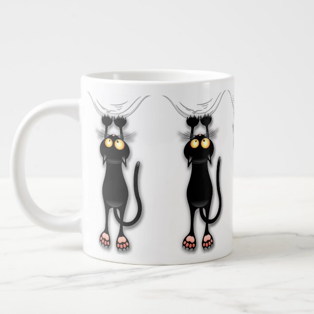 Caneca De Café Grande Gato engraçado Personagem arranhando Tecido (Esquerda)