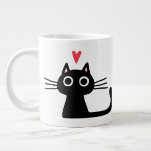 Caneca De Café Grande Gato Gatinho Preto com Coração Namorados