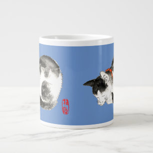 Caneca De Café Grande Gato japonês preto e branco dormindo