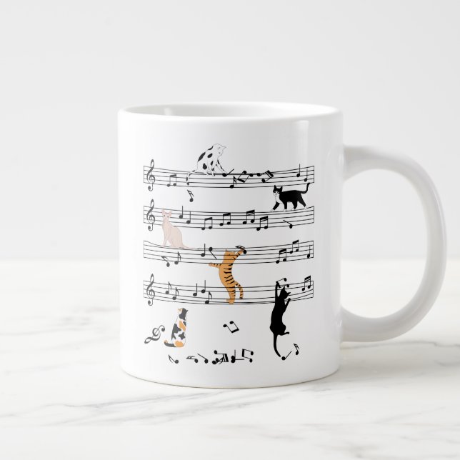 Caneca De Café Grande Gato Jogando Música De Nota, Presente De Gato Malv (Direita)