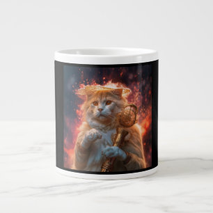 Caneca De Café Grande Gato Mago Com Cajado Mágico Em Meio às Chamas