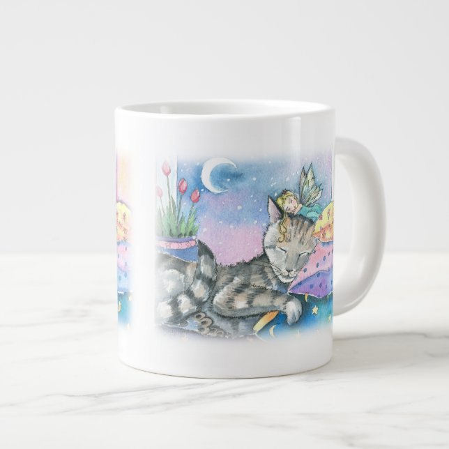 Caneca De Café Grande Gato Malhado e Fada (Frente Esquerda)