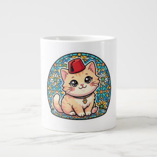 Caneca De Café Grande Gato Marroquino Kawaii Fofo com Adesivo Tarboush V
