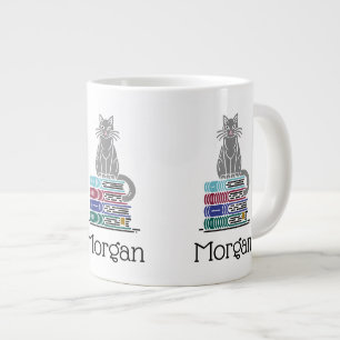 Caneca De Café Grande Gato na Pilha de Livros Desenho Litografia #1 Core