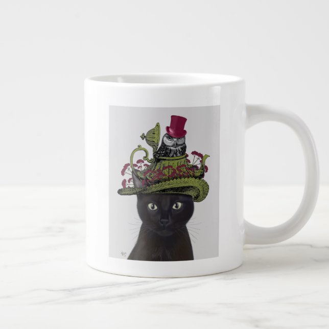 Caneca De Café Grande Gato Negro com Bule e Coruja (Direita)