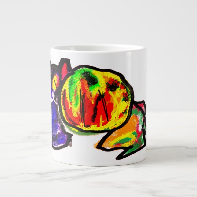 Caneca De Café Grande Gato negro e diversão no outono (Frente)