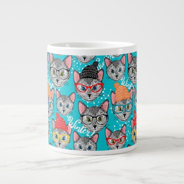 Caneca De Café Grande Gato no chapéu (Frente)