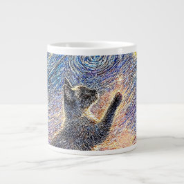 Caneca De Café Grande Gato Noite Estrelada – Arte no Estilo de Van Gogh