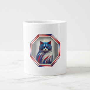 Caneca De Café Grande Gato Patriótico Vermelho Branco & Azul na Moldura