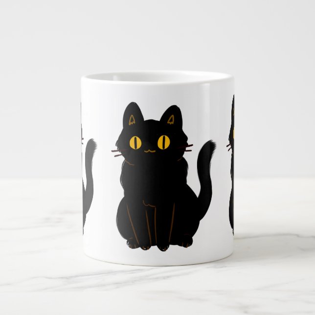 Caneca De Café Grande Gato Preto Cinto (Frente)