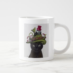 Caneca De Café Grande Gato Preto com Bule e Coruja