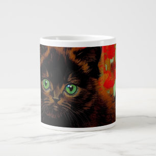 Caneca De Café Grande Gato Preto Flores Vermelhas Van Gogh