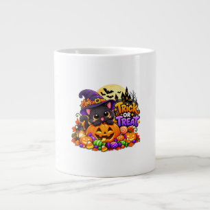 Caneca De Café Grande Gato Preto Fofo Truque ou Tratamento de Halloween 