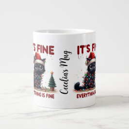 Caneca De Café Grande Gato Preto Louco em Luzes de Natal