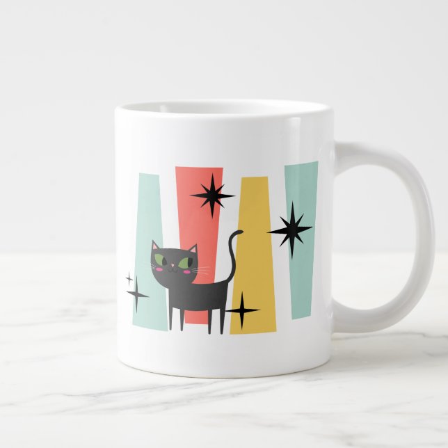 Caneca De Café Grande Gato Retro de Meados do Século  (Direita)