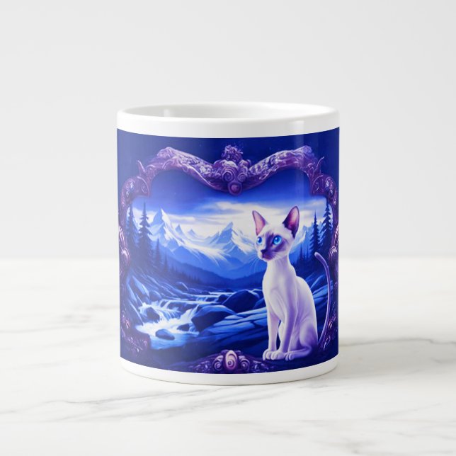 Caneca De Café Grande Gato Siamês Em Quadro Cênico (Frente)
