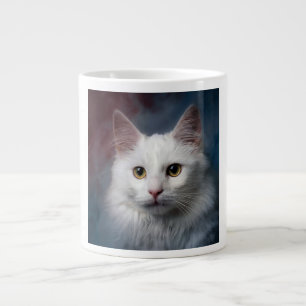 Caneca De Café Grande Gato Turco Angora Branco Vermelho Azul