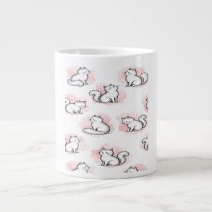 Caneca De Café Grande Gatos Brancos Fofos Padrão Aquarela Rosa Gato Kawa