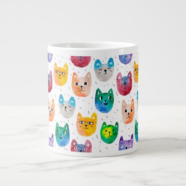 Caneca De Café Grande Gatos com aquarelas e amigos (Frente)