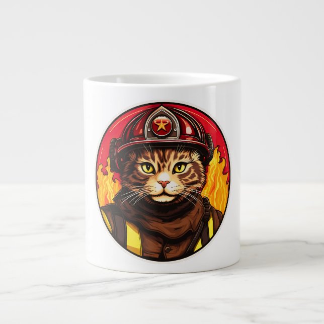 Caneca De Café Grande Gatos de bombeiro em Boné (Frente)