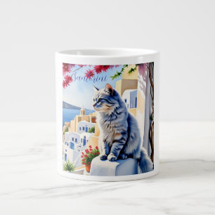 Caneca De Café Grande Gatos e Beleza de Santorini