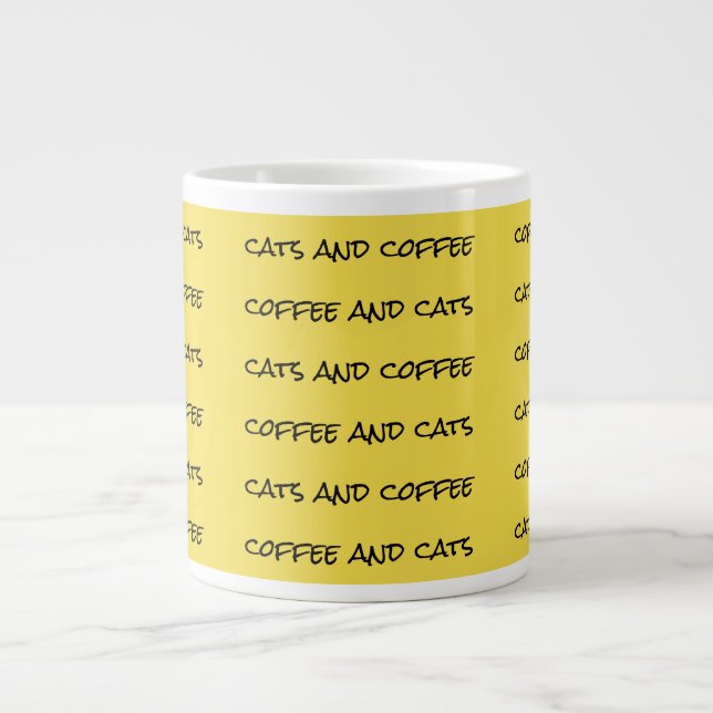 Caneca De Café Grande "Gatos e café" padrão repetitivo amarelo (Frente)