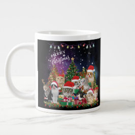 Caneca De Café Grande Gatos Feliz Natal Luz