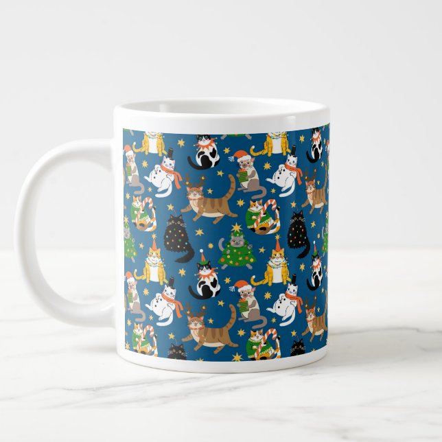 Caneca De Café Grande Gatos Festivos no Padrão de Figurinos de Natal (Esquerda)