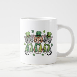 Caneca De Café Grande Gatos sortudos do dia de São Patrício-47474