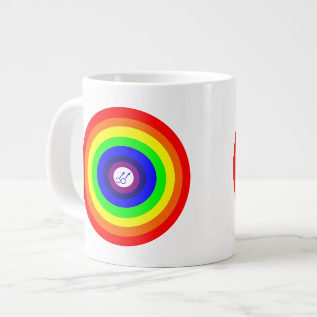 Caneca De Café Grande Gay Men Redondos Em Rainbow Mug (Frente Esquerda)