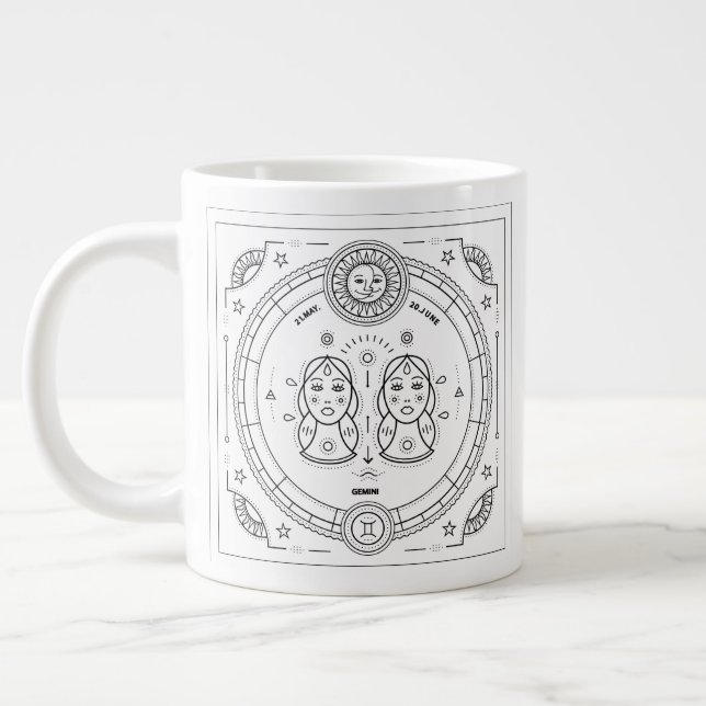 Caneca De Café Grande Gemini Zodiac - Aniversário Personalizado (Esquerda)