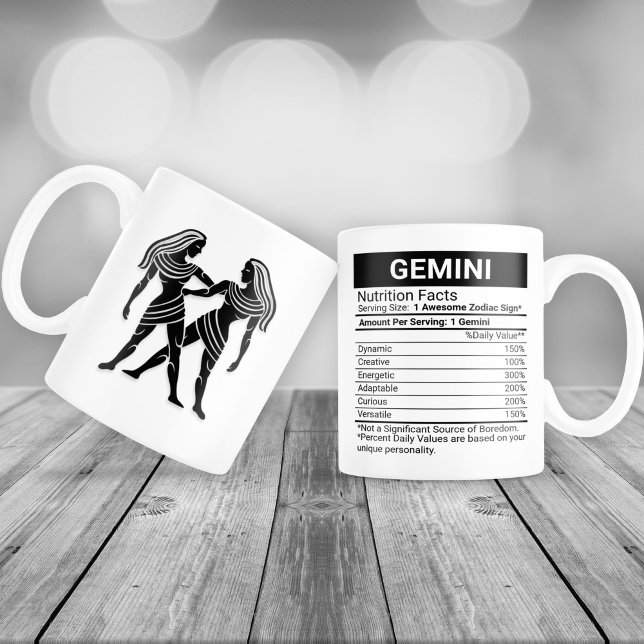 Caneca De Café Grande Gemini Zodiac Sinal com Fatos Nutricionais, (Criador carregado)