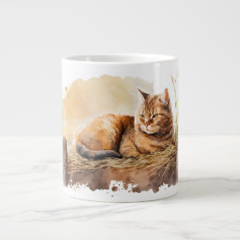 Caneca De Café Grande Gengibre de Aquarela Ginger Cat On Hay