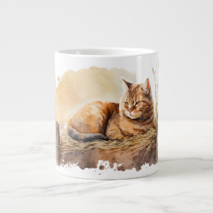 Caneca De Café Grande Gengibre de Aquarela Ginger Cat On Hay