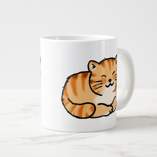 Caneca De Café Grande gengibre fofinho e gato branco (Frente Esquerda)