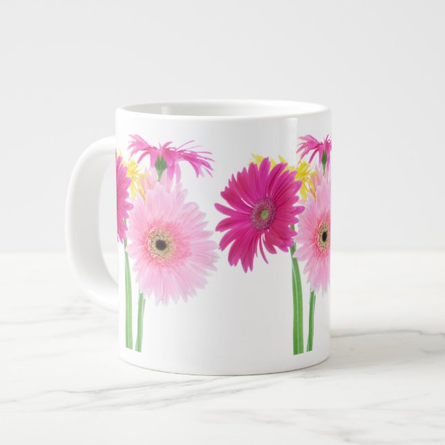 Caneca De Café Grande Gerbera Daisy Piink Flowers (Frente Esquerda)